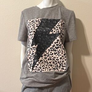 Gray Leopard Print Lightning Bolt T-Shirt